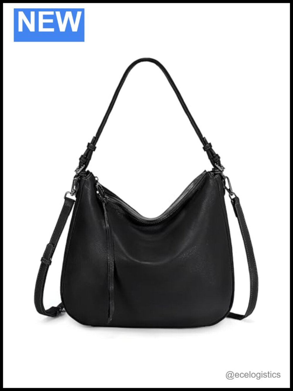 Genuine Leather Hobo Shoulder Bag with Tassel